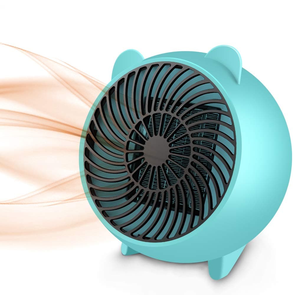 Space Heater, Fan Heater,Personal Mini Space Heater Portable Electric Heaters Fan with PTC Ceramic Heating Element & Overheat Protection for Office, Home, Tabletop Under Desk Floor Indoor (Light Blue)