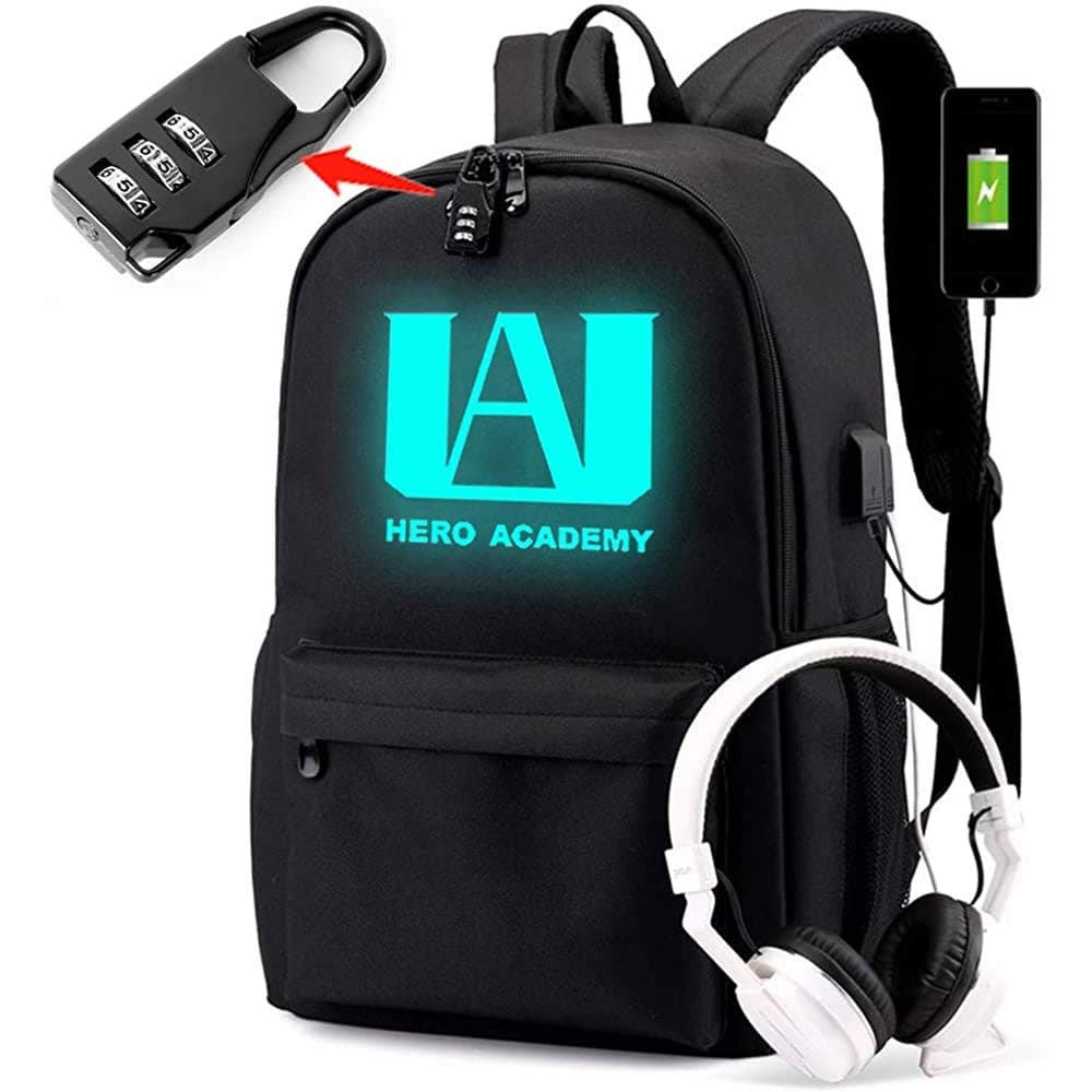 PIESWEETY Luminous Backpack with USB Charging Port and Password Lock Anti Theft Laptop Backpack Unisex Fashion Bookbag Daypack Travel U.A High School Logo Bag (FBM)