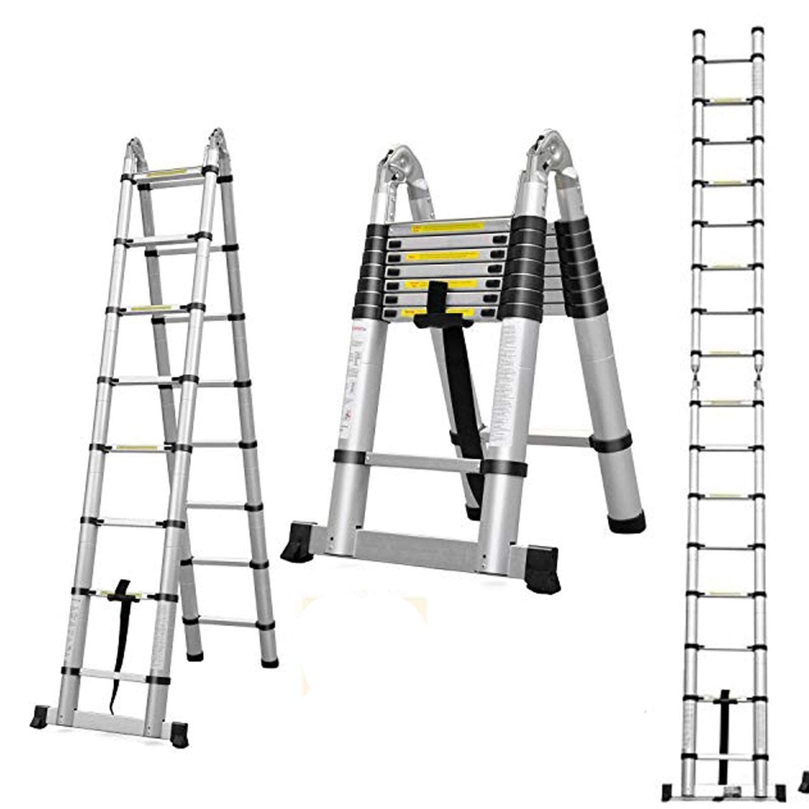 Aluminum Telescoping Extension Ladder 330 Pound Capacity 16.5 Feet 16 Folding Steps A-Frame 2.5m+2.5m