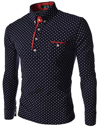 Shfast Mens Luxury Casual Slim Fit Dot Stylish Long Sleeve Dress Shirts