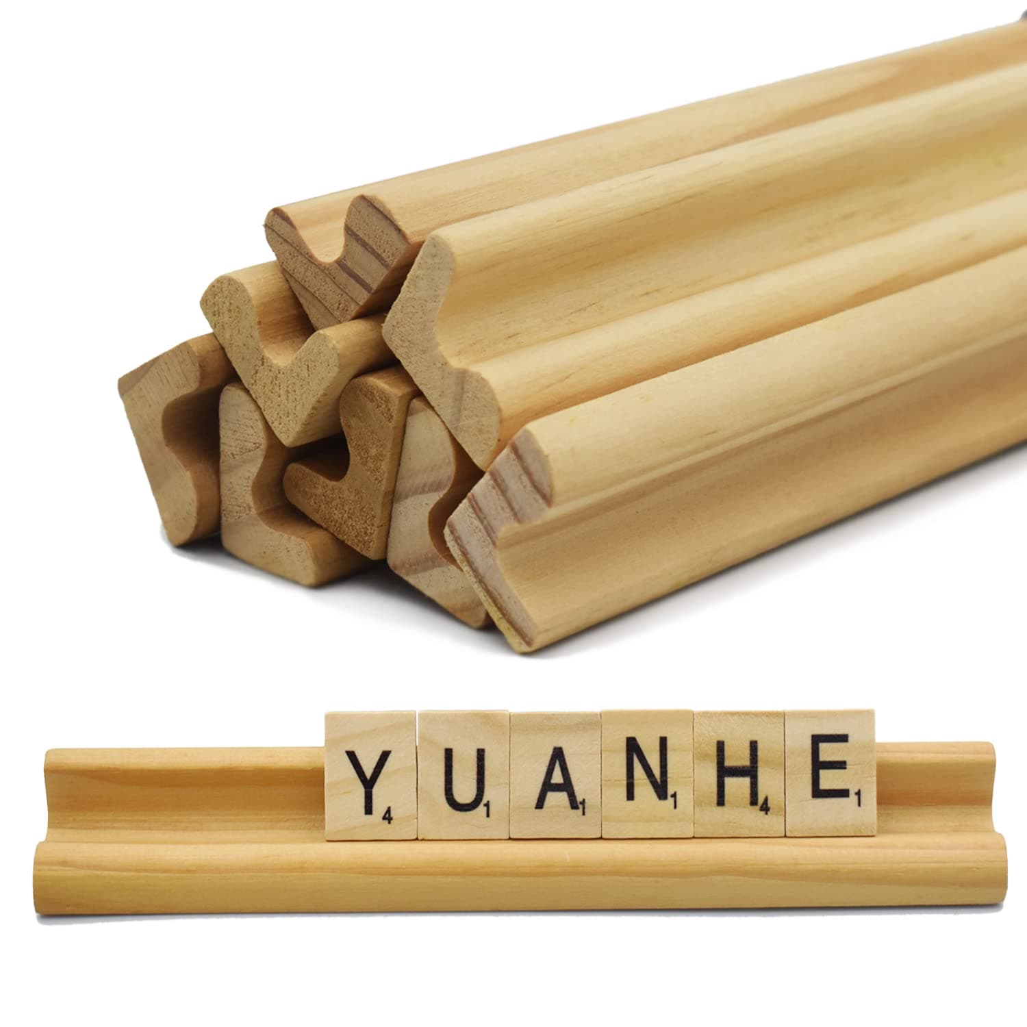 Yuanhe Scrabble Letter Tile Holders - Wooden Scrabble Rack Tray Set of 8, for Crafts and Game Stands