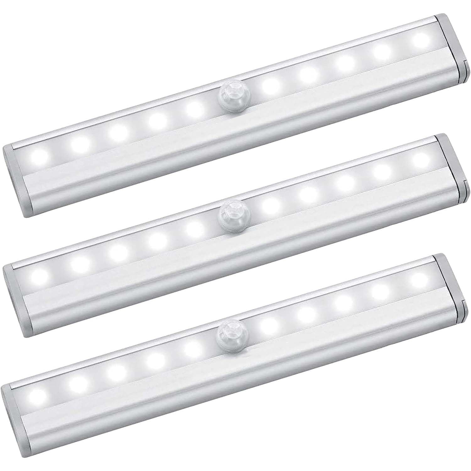 Cabinet lights LED, 10 LED Battery Powered Lights Wireless Cabinet Lights That Can Be Installed Anywhere, Night Lights for Bedroom Closet Hallway Kitchen Staircase, 3-Pack