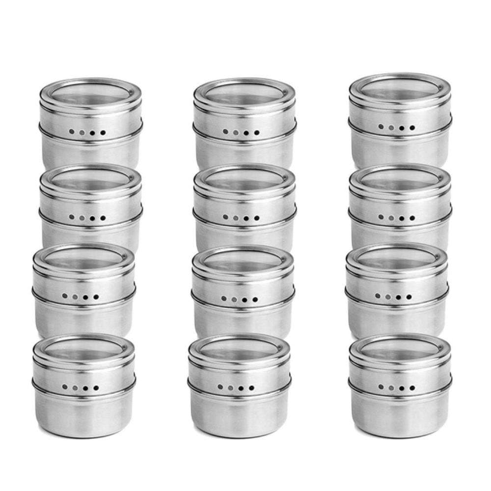 Yunxin 12pcs/set Clear Lid Magnetic Spice Tin Jar Stainless Steel Spice Sauce Storage Container Jars Kitchen Condiment,Silver