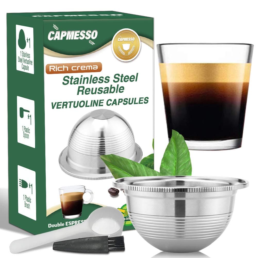 CAPMESSO Stainless Steel Reusable Coffee Capsule: Metal Refillable Coffee Pod Brewing Espresso - Compatible with Nespresso Vertuoline GCA1/ENV135/ENV150/BNV420 (2.4OZ-Double Espresso Cup(Small)