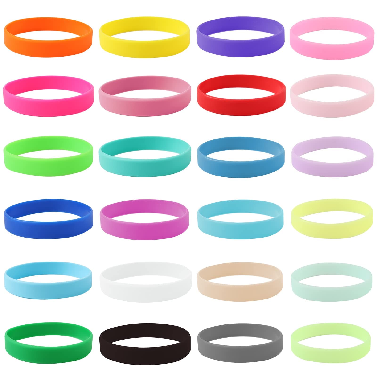 Qfeley 24 Pieces Solid Luminous Color Blank Silicone Bracelets Wristbands, Colored Blank Wristbands Rubber Bands Silicone Wristbands Rubber Bracelets for Women Men Teen Events Party
