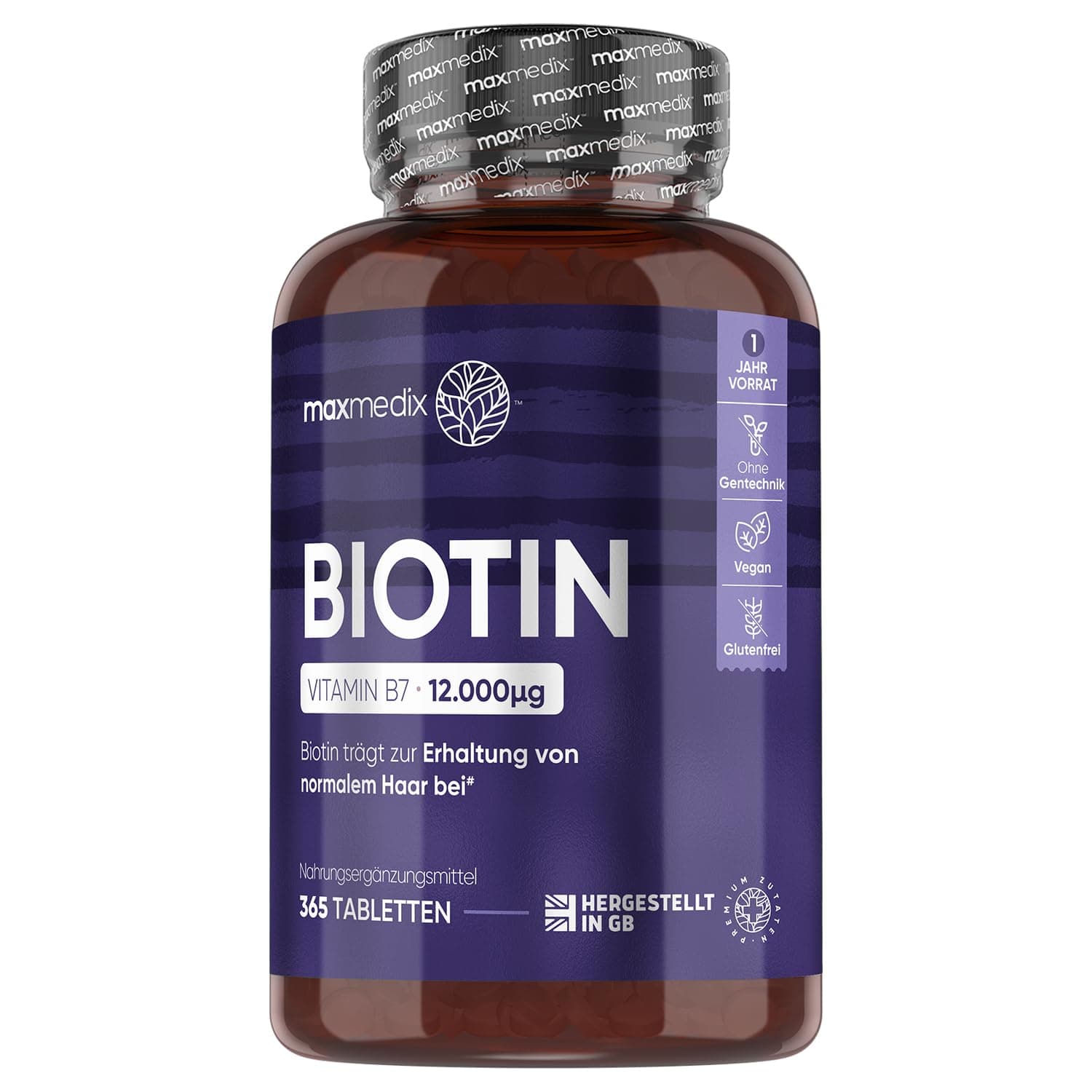 Biotin Hair Growth Tablets - 12,000mcg - 365 Biotin Tablets (1 Year Supply) - Biotin Supplement for Hair Growth, Nails & Skin, Hair Loss Treatment for Women & Men, Best Vitamin B7 Beauty Supplement