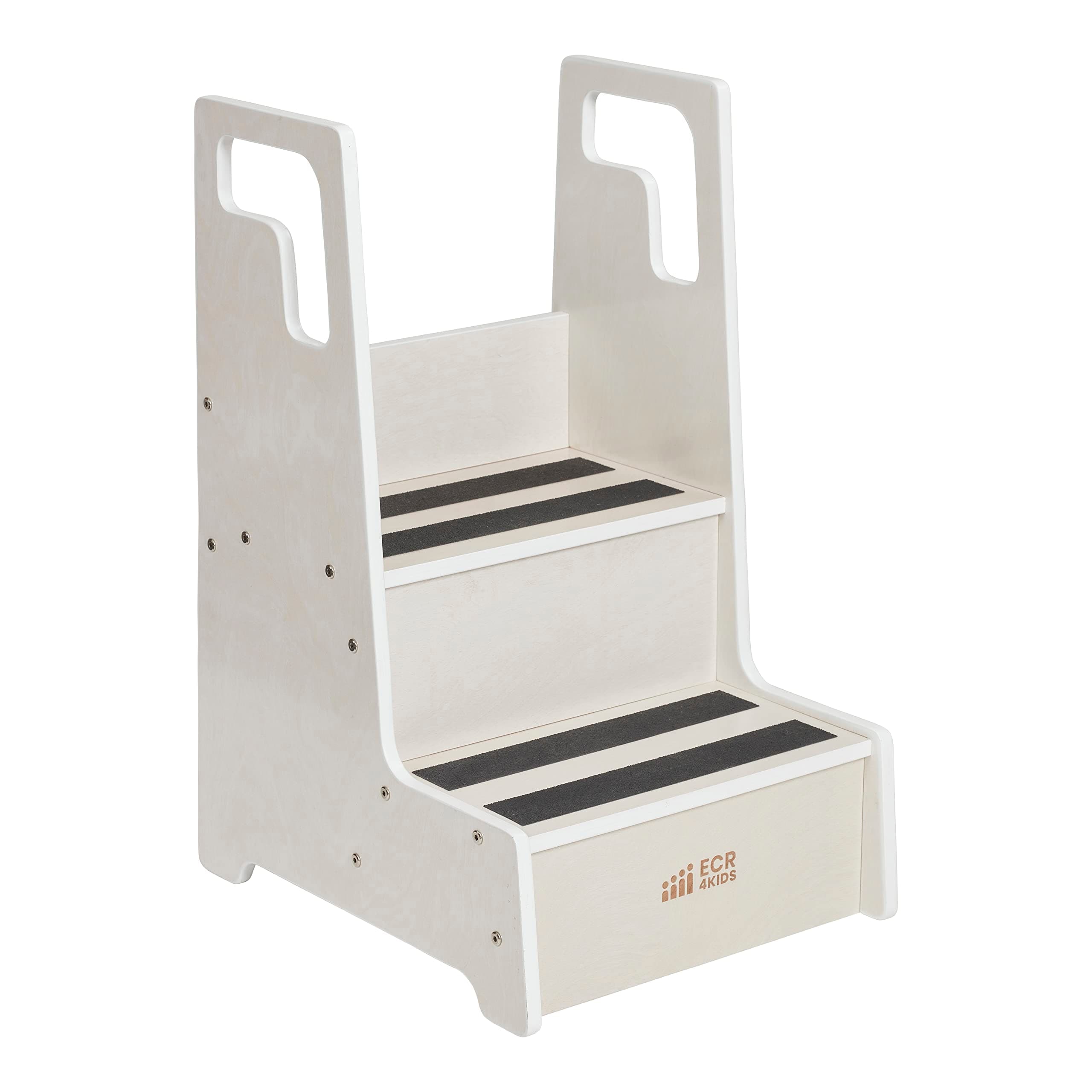 ECR4Kids Reach-Up Step Stool with Handles, Kids Furniture, White Wash