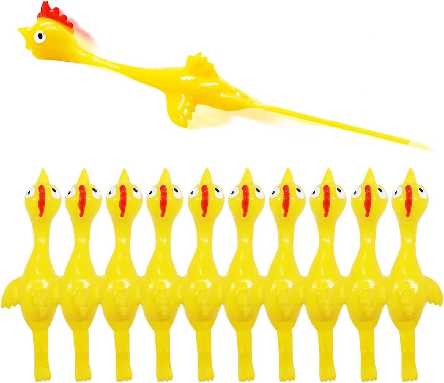 EHOTER 10pcs Slingshot Chicken Stretchy Flying Chickens Flick Toy Rubber Chicken Toy Novelty Catapult Chicken Funny Finger Stretchable Chicken Pranks Toys Party Favors April Fool's Day Gift