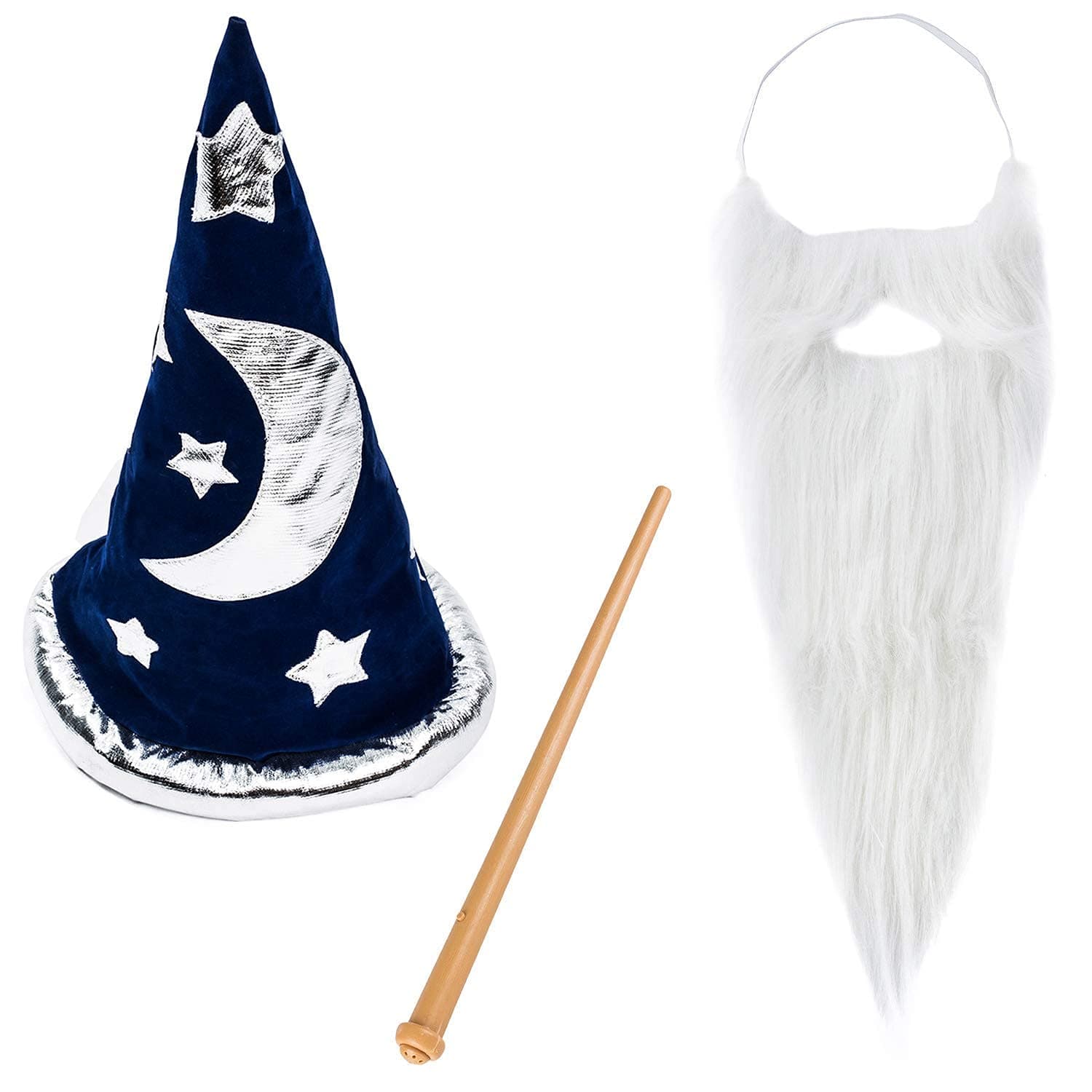 Magic Wizard Costume Accessories - Wizard Costume Hat, Beard & Wand