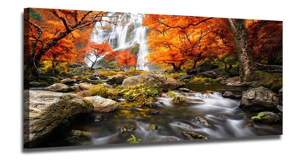 Ardemy Landscape Canvas Wall Art Waterfall Nature Forest Scenery Painting, Modern Scene Artwork Mountain Scenery Picture Framed for Living Room Bedroom Bathroom Home Office Decor, Large 40"x20"