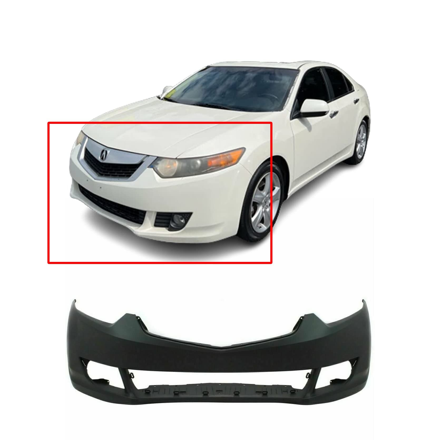 FitParts Compatible with Front Bumper Cover 2009 2010 Acura TSX Sedan 09 10. New, Primed & Ready for Paint. W/O Tow Hook Hole. W/Fog Light Holes. AC1000162 04711TL2A90ZZ