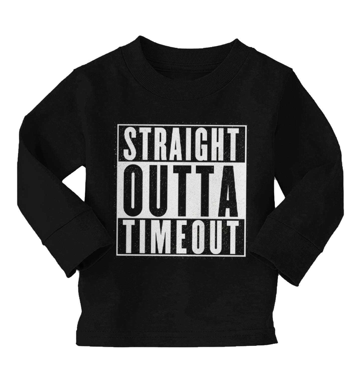 Toddler Little Boy Straight Outta Timeout Long Sleeve T-shirt (2T, BLACK)