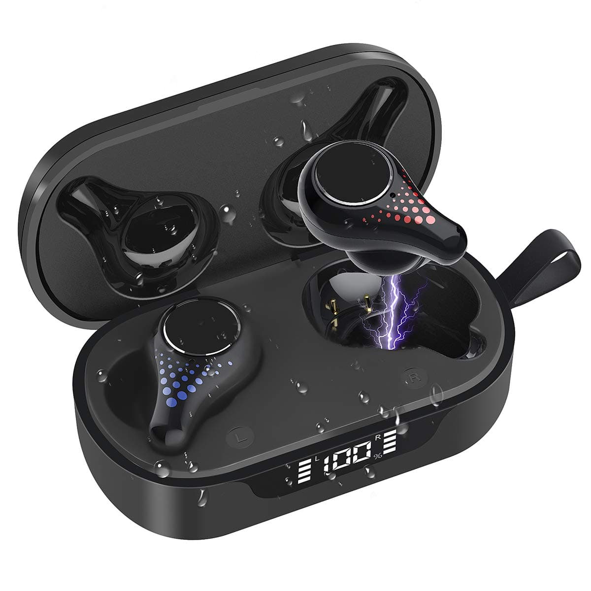 True Wireless Earbuds, Bluetooth Headphones Built-in mic with Binaural Calls Touch Control HiFi Stereo Sound IPX7 Waterproof Smart LED Display Charging Case, In Ear Earphones for Sport …
