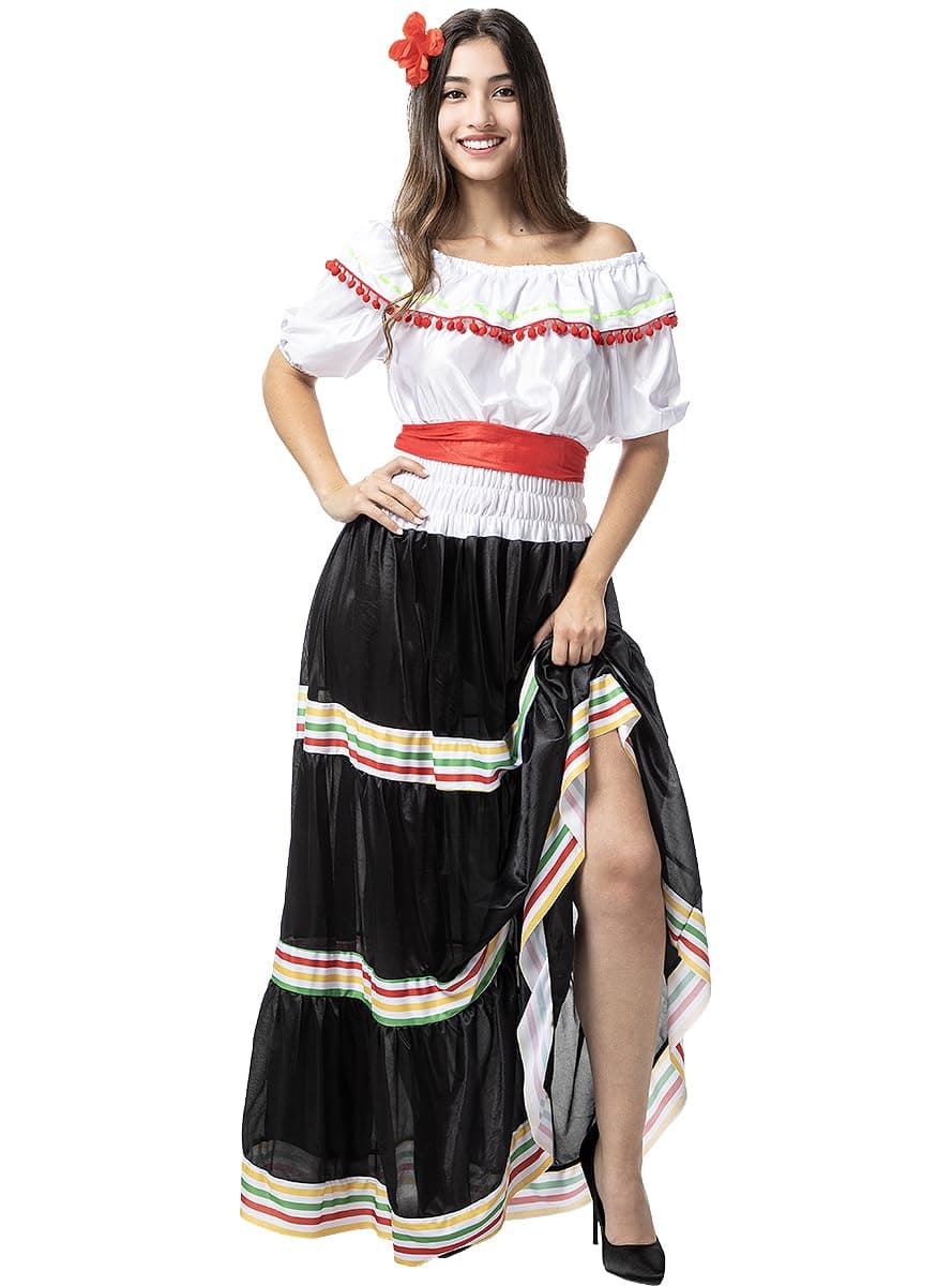Funidelia| Mexican Costume for woman Mexican & Mariachi, Sugar skull - Costume for adults accessory fancy dress & props for Halloween, carnival & parties - Black