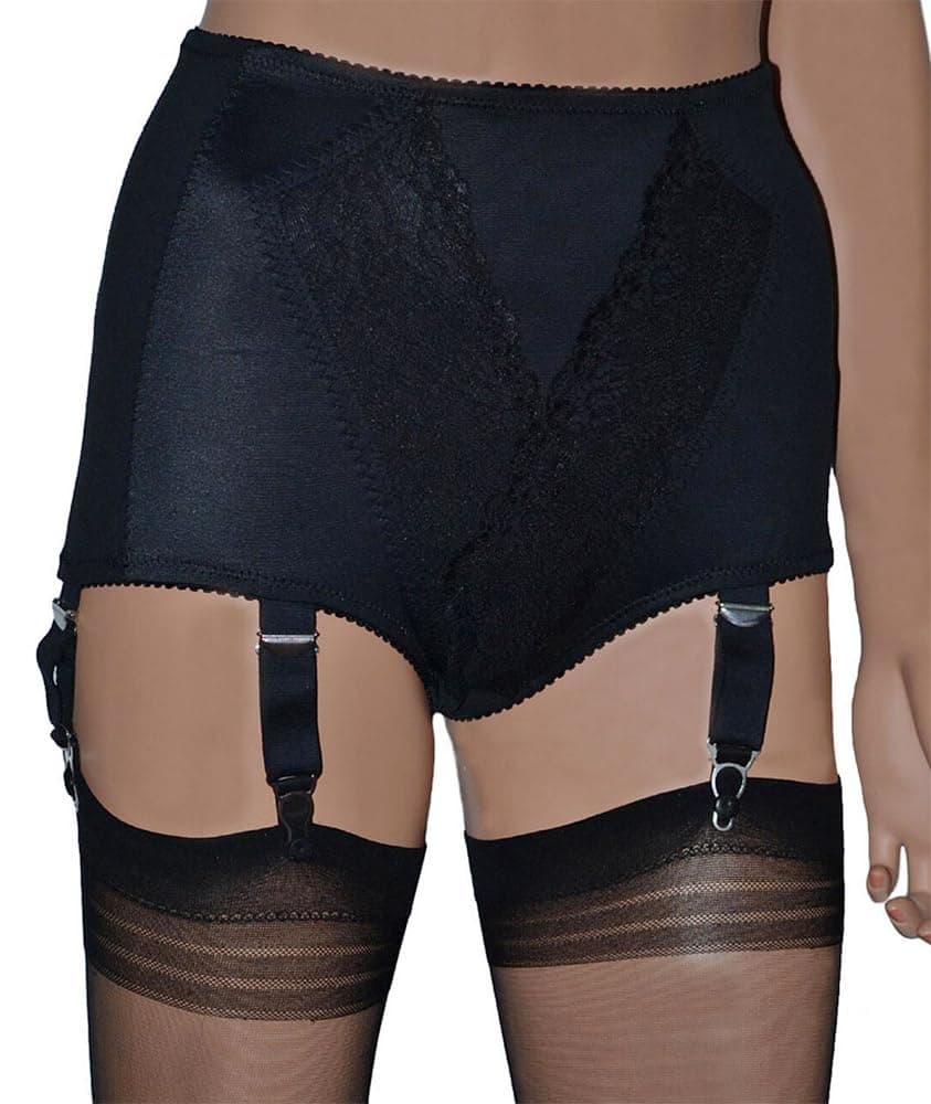Retro 6 Strap Panty Girdle with Suspenders Black Firm Control with 6 Garter Straps
