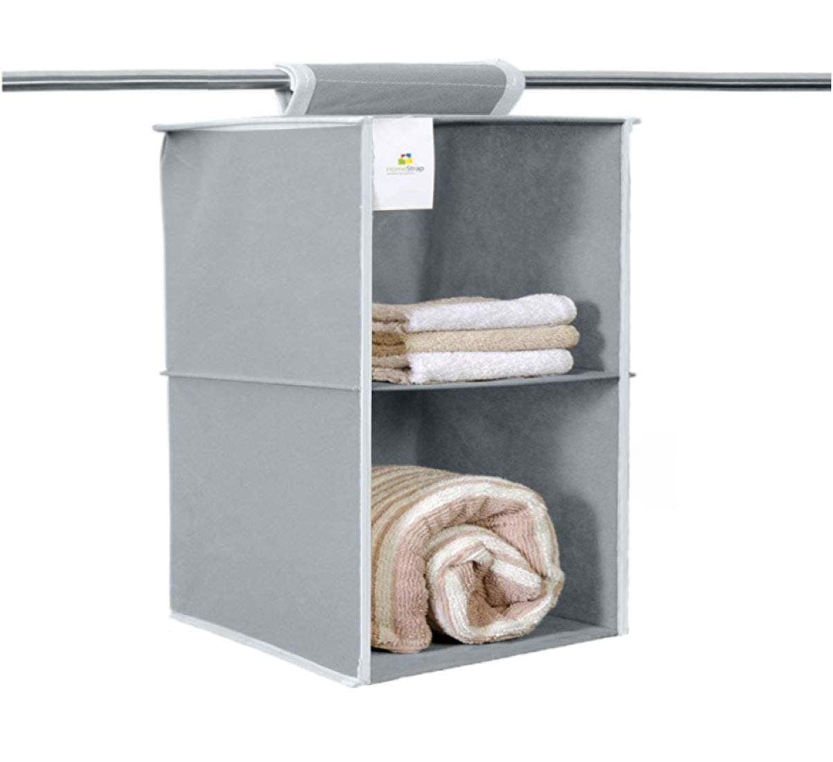 HomeStrap Non Woven 2 Shelf/Compartment Closet Cloth Hanging Organizer/Clothes Storage Wardrobe Organiser for Almirah - Grey -Pack of 1