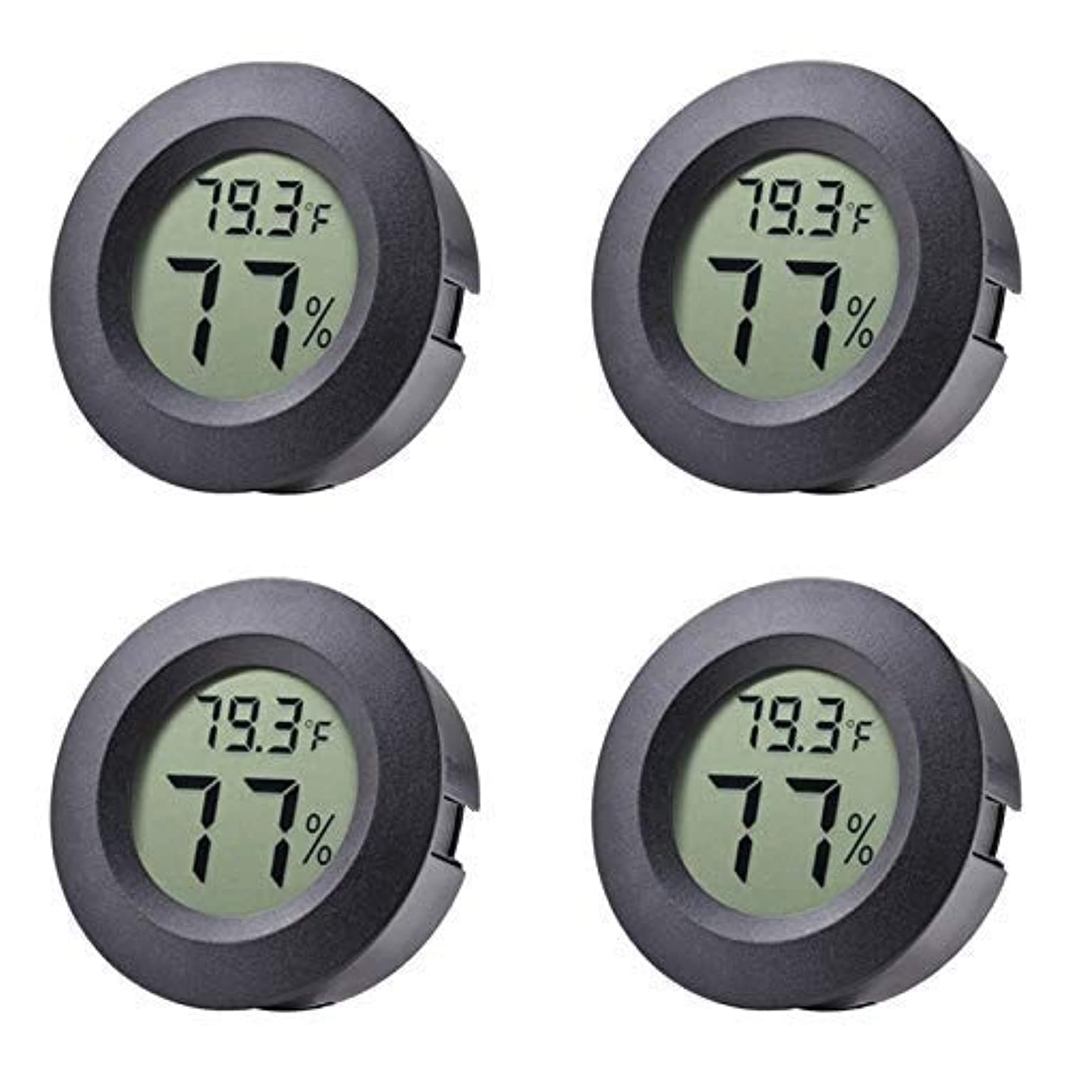 Veanic 4-Pack Mini Hygrometer Thermometer Fahrenheit or Celsius Meter Digital LCD Indoor Room Round Humidity Temperature Gauge for Humidors Home Greenhouse Babyroom Reptile Incubator