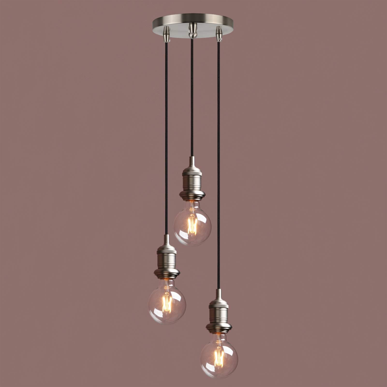 Yosoan Lighting Industrial Loft Bar Brushed Cluster 3 Way Pendant Light Fittings, Vintage Triple Hanging Pendant Ceiling Lights for Kitchen Island Living Room Dining Room (Brushed)