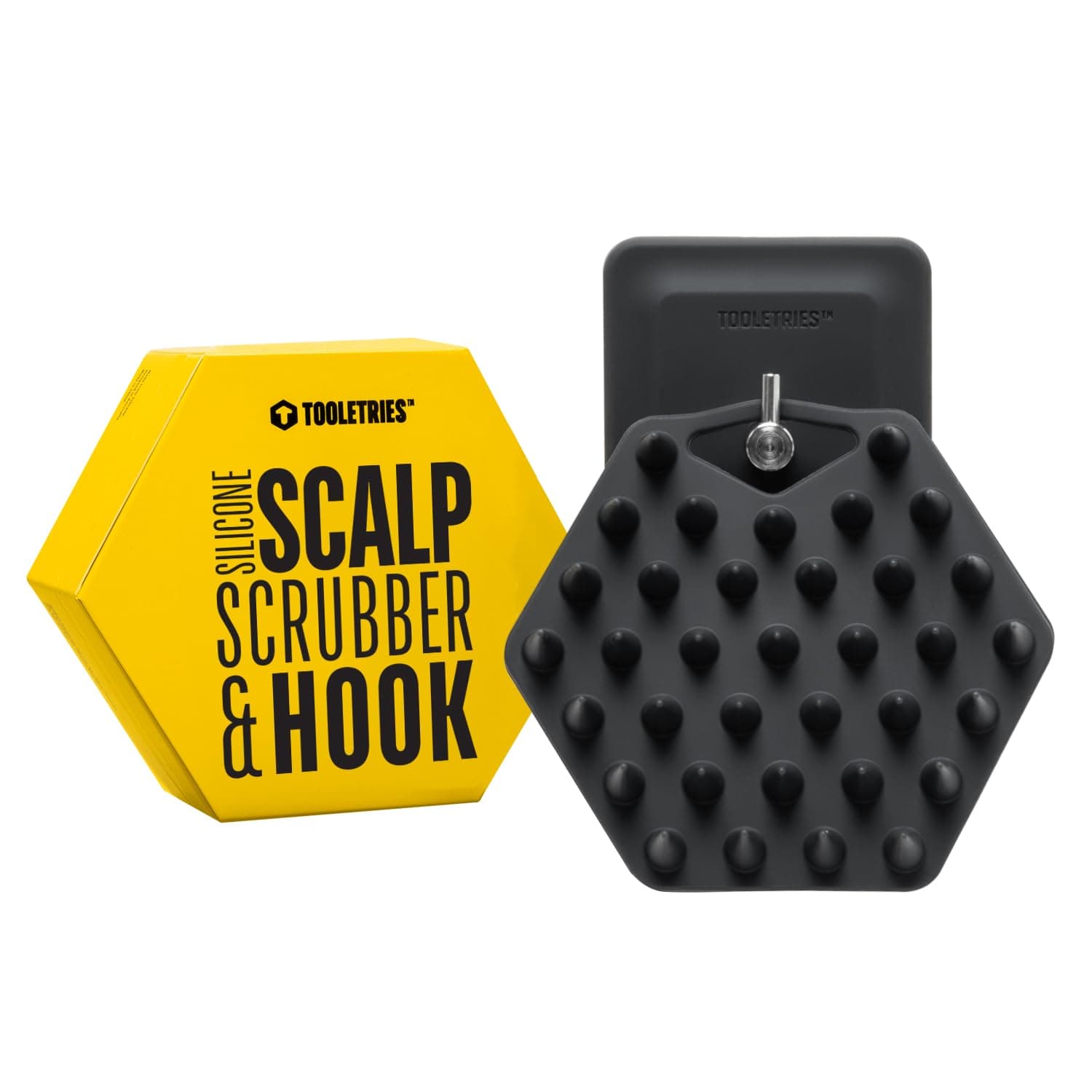 Scalp Massager & Hook - Silicone Toiletry Scrubber & Holder, Shower & Bathroom Accessory - Features Silicone-Grip Technology, Removable & Reusable