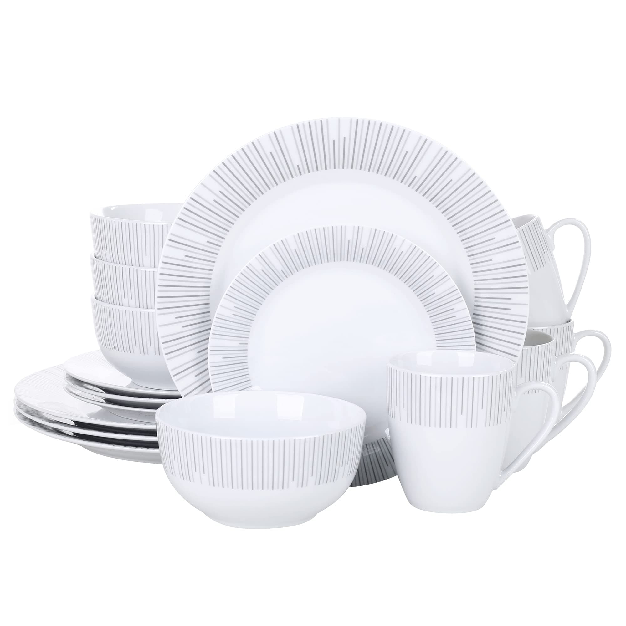 VEWEET Frame Series 16-Piece Porcelain Dinner Set for 4 People, Modern Dinner Service with Dinner Plates, Dessert Plates, Cereal Bowls and Coffee Mugs, Dishwasher and Microwave Safe,