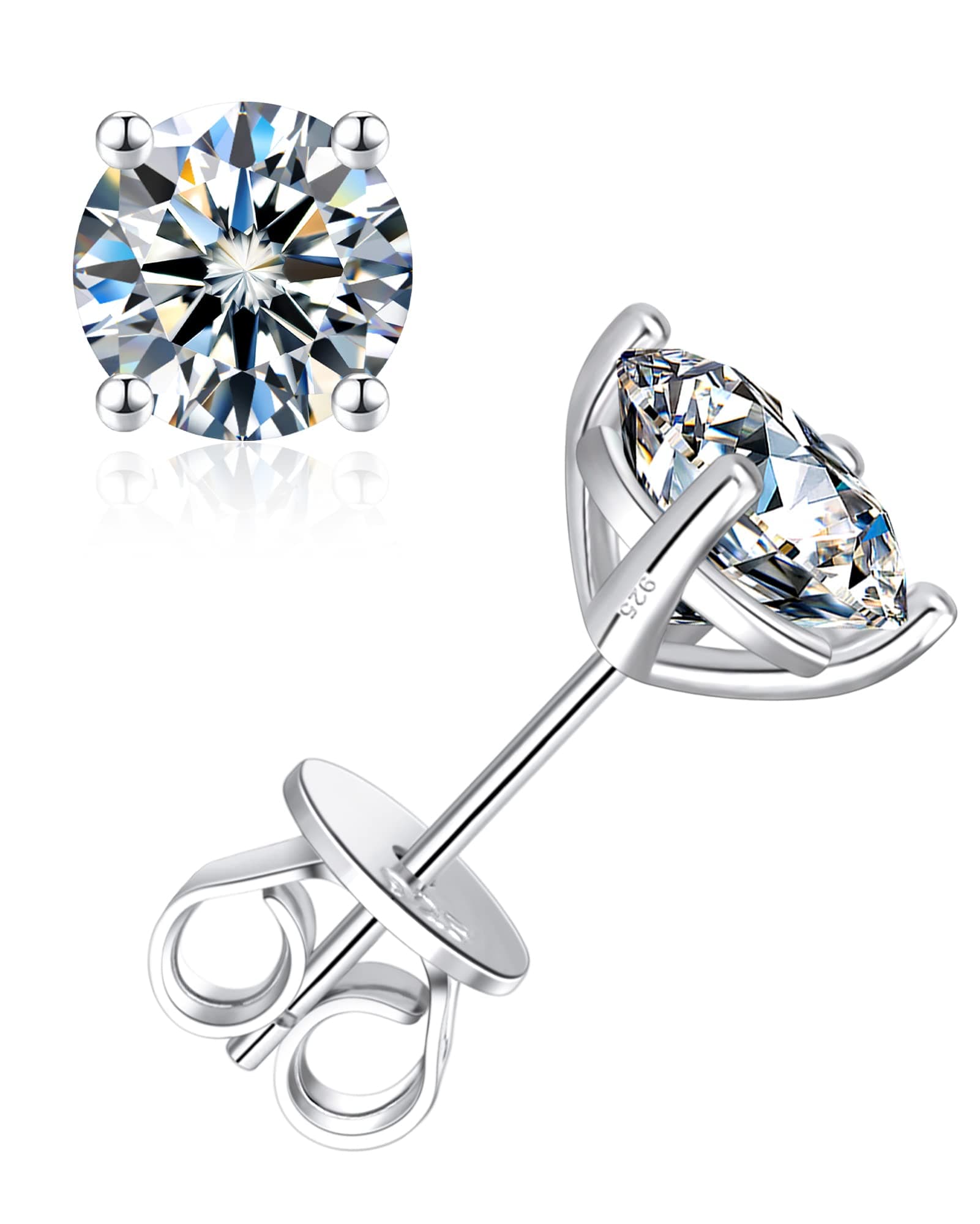 showniiSHOWNII Moissanite Stud Earrings Sterling Silver Earrings 1-4ct DF Color VVS1 Clarity Brilliant Round Brilliant Cut Diamond Certified Stud Earrings Wedding Birthday Gifts for Mother Wife Girls