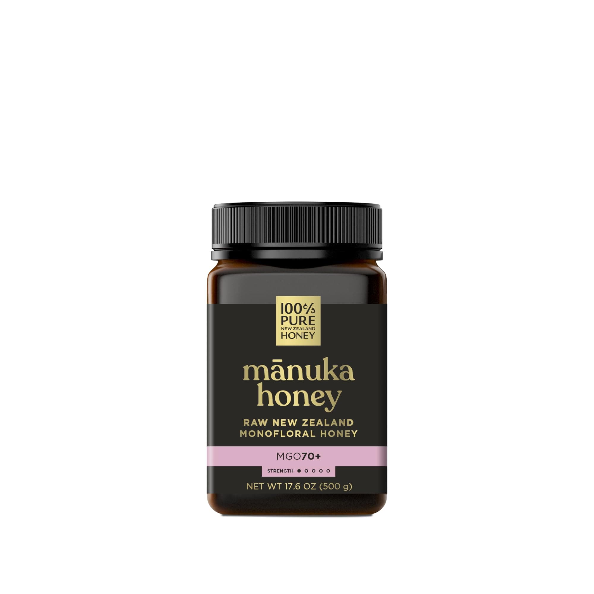 MGO 70+ Monofloral Mānuka Honey, 100% Pure New Zealand Raw Mānuka, 17.6 Ounce (500g) (Pack of 1)