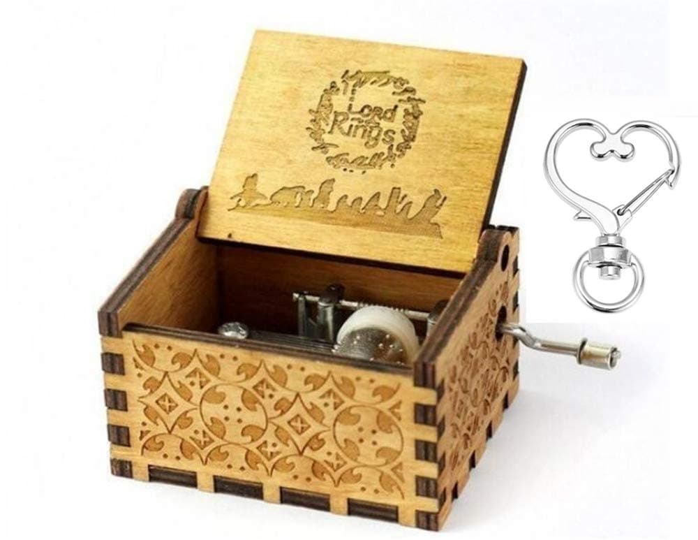 The Lord of The Rings Movie Theme Music Box Wooden Engraved Hand Crank Musical Toy Valentine's Day Gift Present