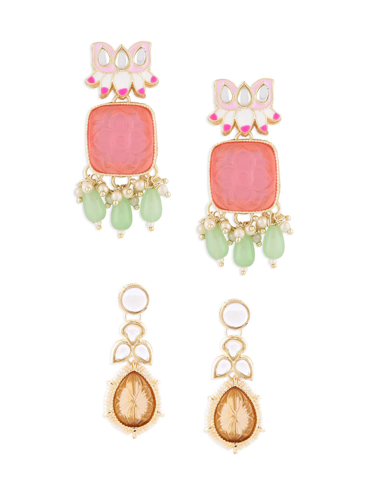 Set Of 2 Multicolor Ethnic Enamel Drop Earrings For Women-ZPFK15181