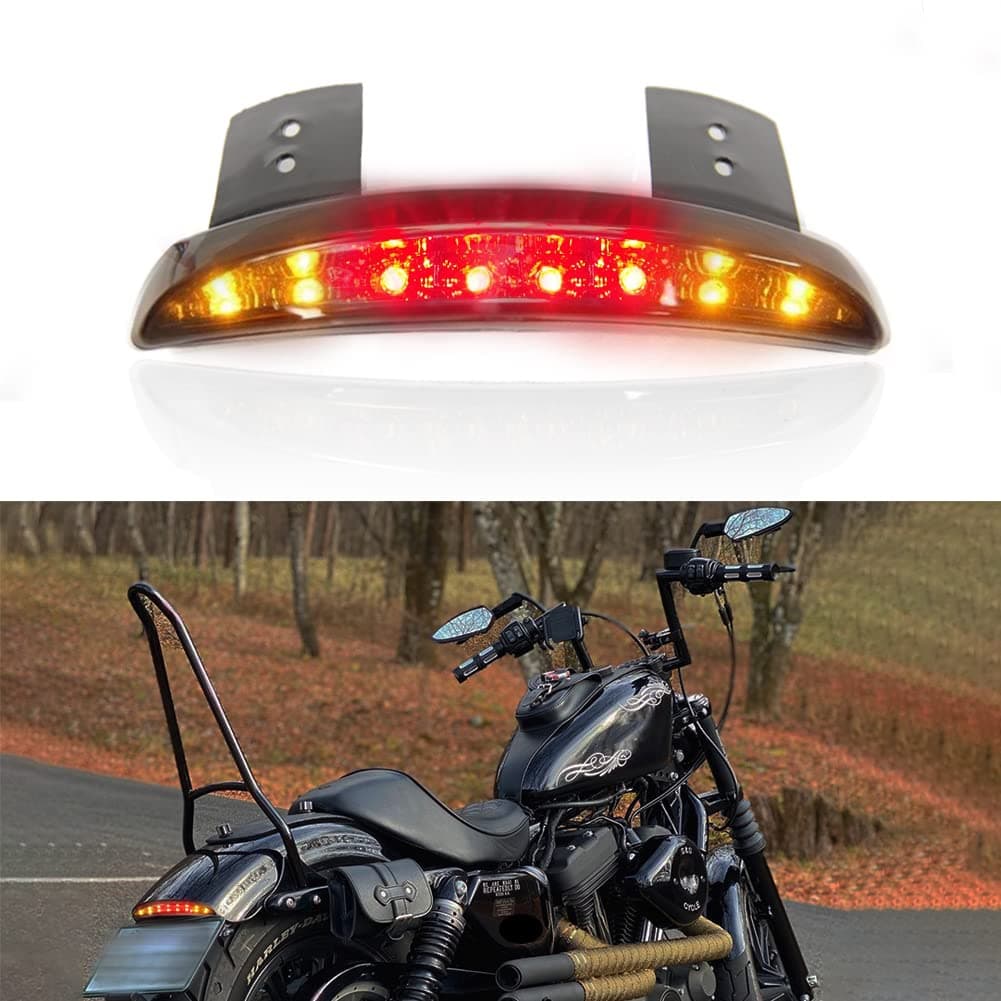 DREAMIZER Motorcycle Brake Tail light Fender Edge LED Lamp with Turn Siganls Compatible with Sportster XL883N 1200N XL1200V XL1200X Cafe Racer Chopper - Smoke