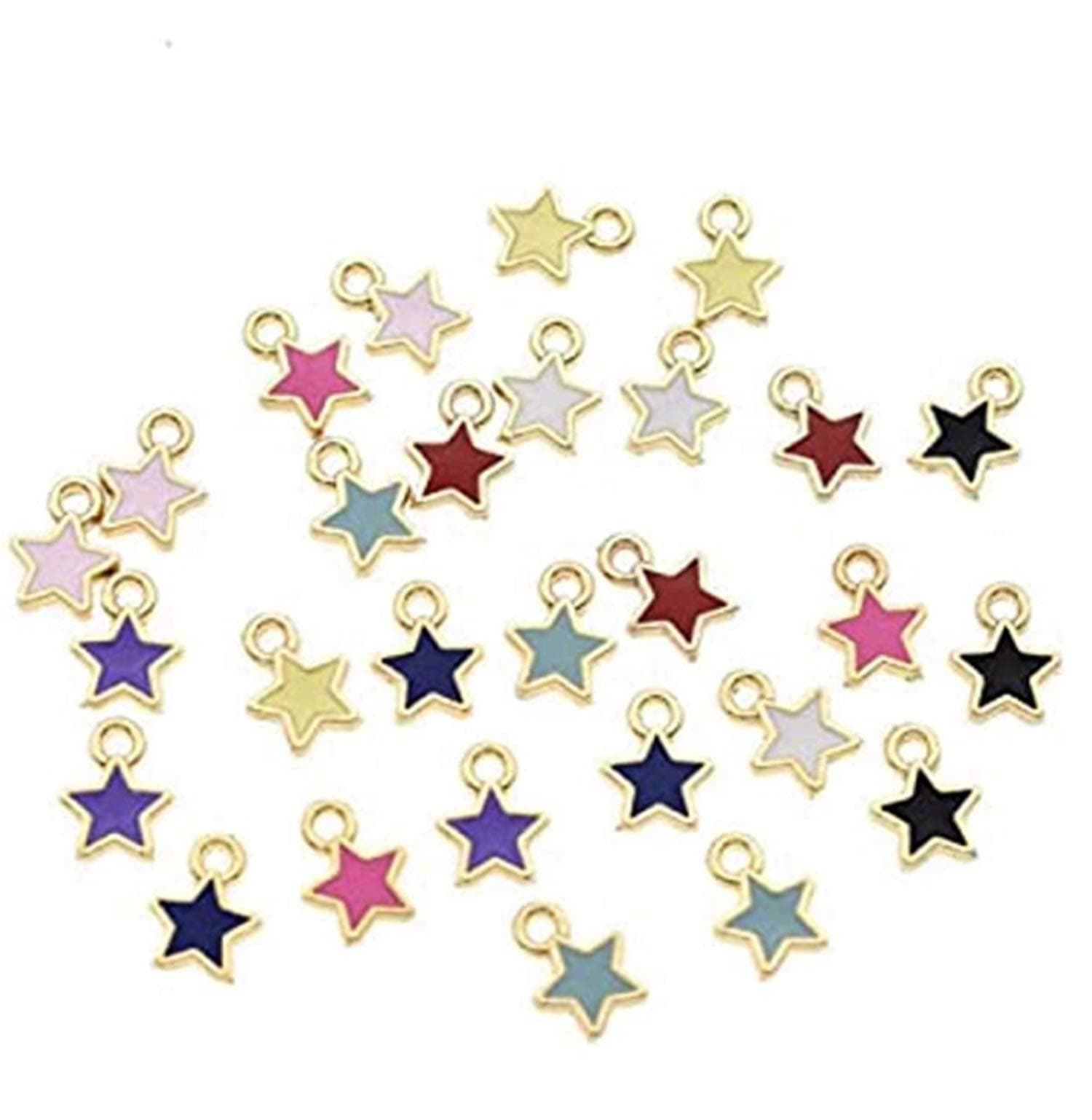 Cafurty 60pcs Multiple Colour Enamel Alloy Mini Star Charms Necklaces Bracelets Jewelry Accessories for DIY