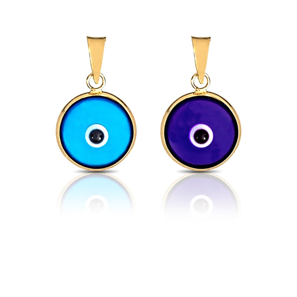 Bayam Jewelry Blue Round Evil Eye Luck Charm Pendant 14K Yellow Gold