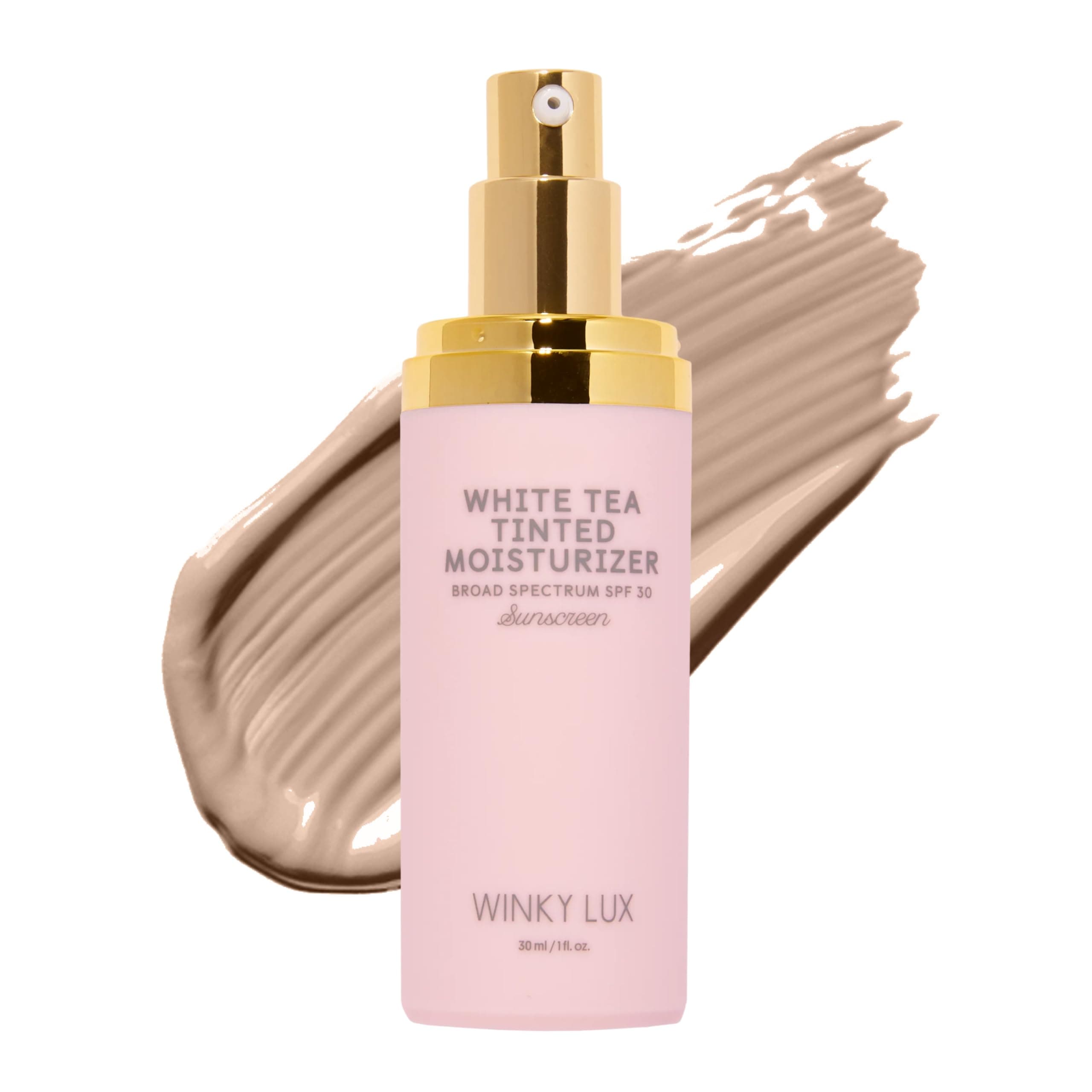 Winky Lux White Tea Tinted Moisturizer SPF 30 - Buildable Coverage with Facial SPF, Lightweight Sunscreen for Face, Naturally Radiant Finish, Long Lasting Coverage with Vitamin E, Light