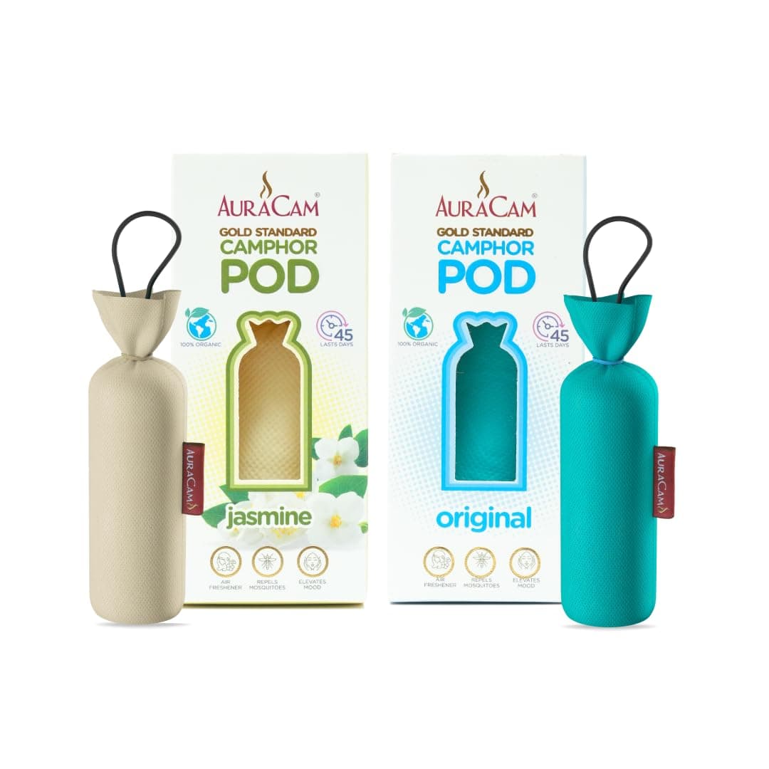Gold Standard Pods (1 Original + 1 Jasmine) - Pack of 2 - Organic Camphor Cone Air freshener For Room, Car, Bathroom, Office & Toilet | Long-Lasting Camphor pods
