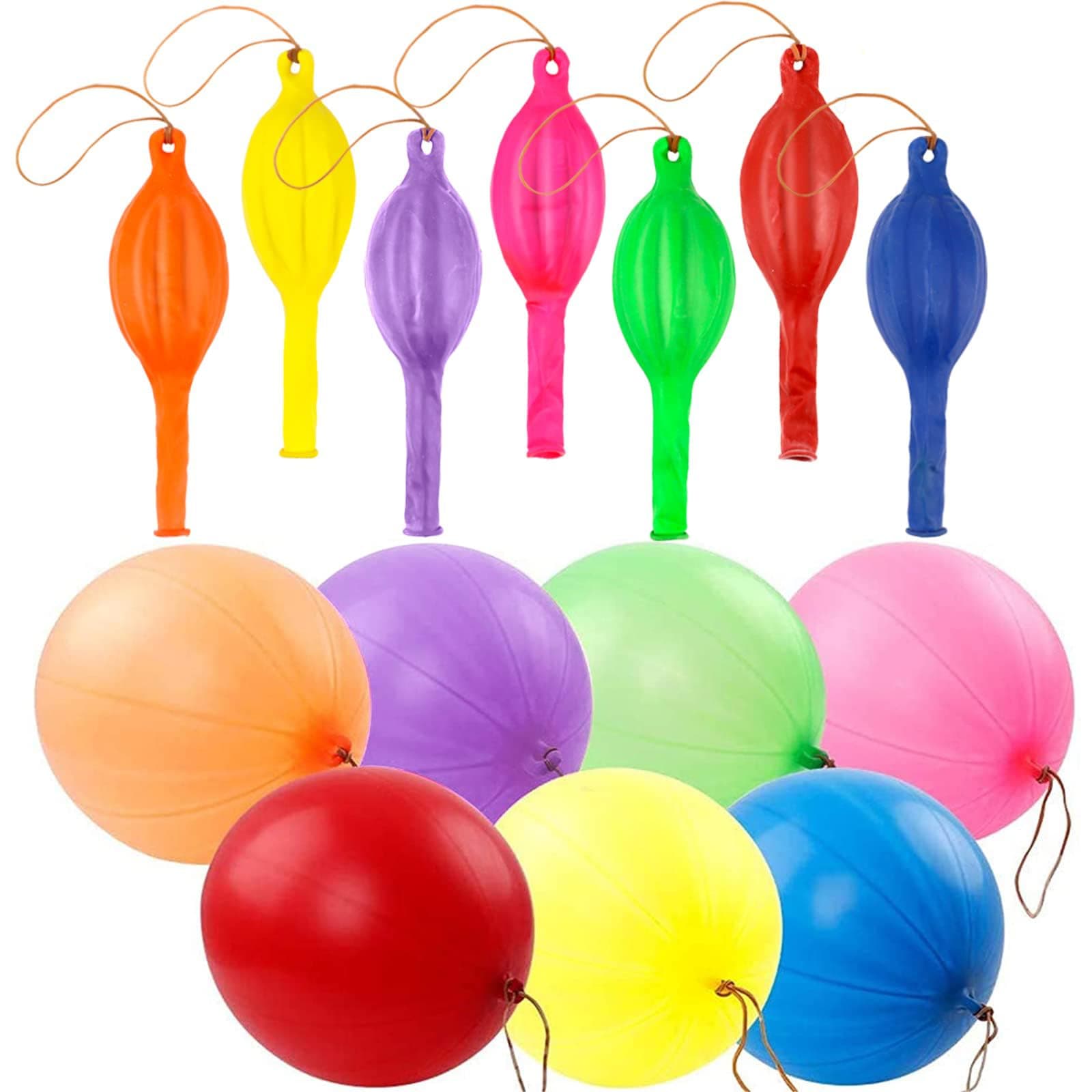 RUBFAC 36Pcs Punch Balloons, Heavy Duty Party Favors For Kids, Punching Balloons Bouncy Balls with Rubber Band Handle for Birthday Party, Goodie Bag, Stocking Stuffers for Kids