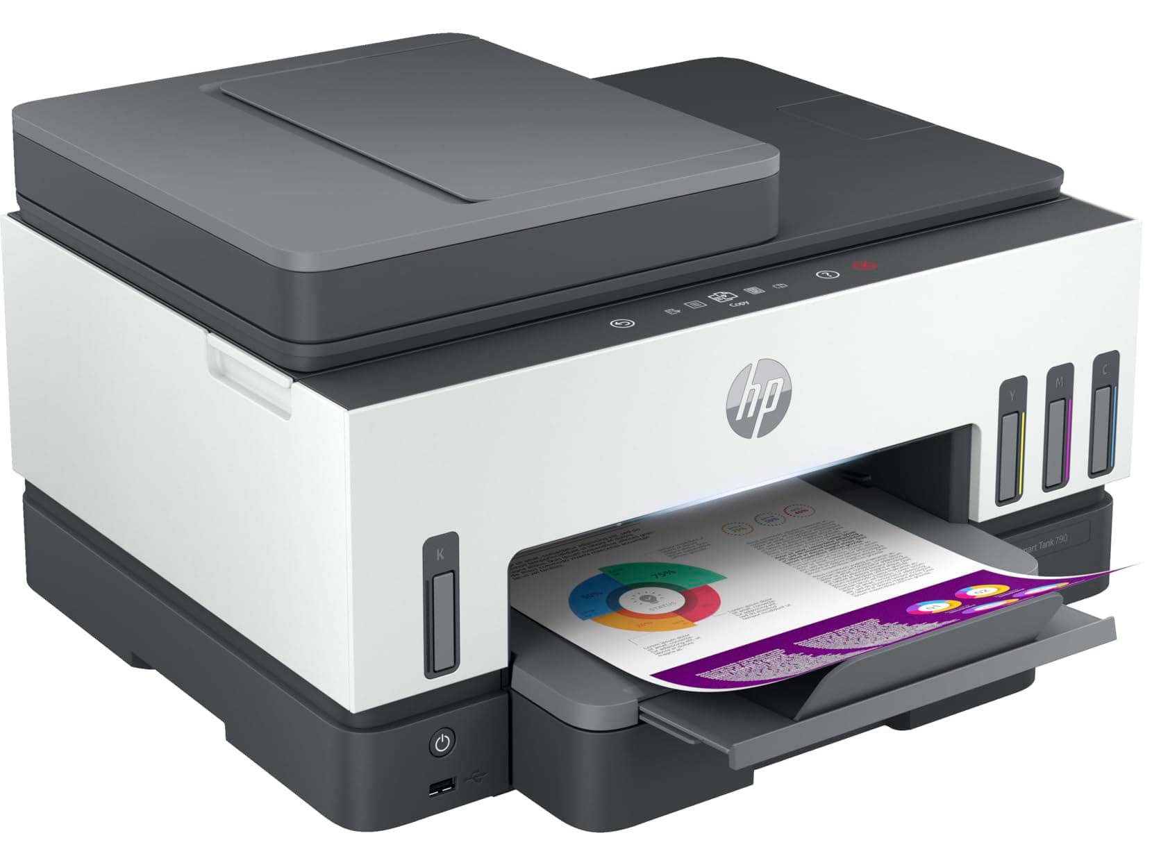 HP Smart Tank 790 All-in-One Printer wireless, Print, Scan, Copy, Fax, Auto Duplex Printing, Document Feeder, Print up to 18000 black or 8000 color pages, White/Grey [4WF66A]