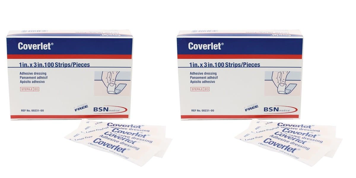 Coverlet Latex-Free Adhesive Dressings Strips - 1 inch X 3 Inches-100 / Box (2 Pack)