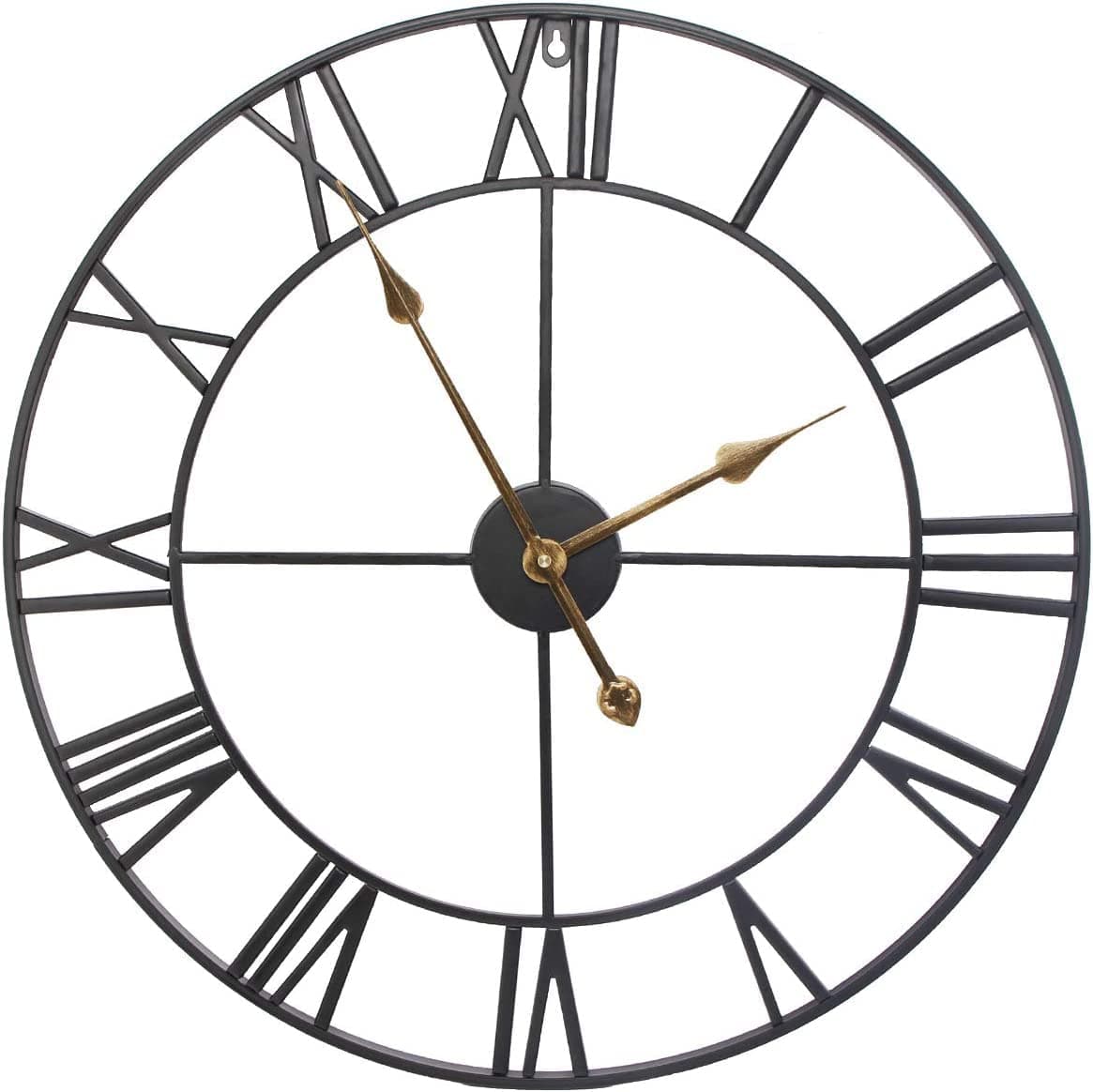 SEJU 60cm Large Metal Wall Clocks, Silent Non Ticking Vintage Retro Style Wall Clock with Roman Numerals, for Living Room Garden Bedroom Kitchen Office Lounge Hotel Decor Gift, Black