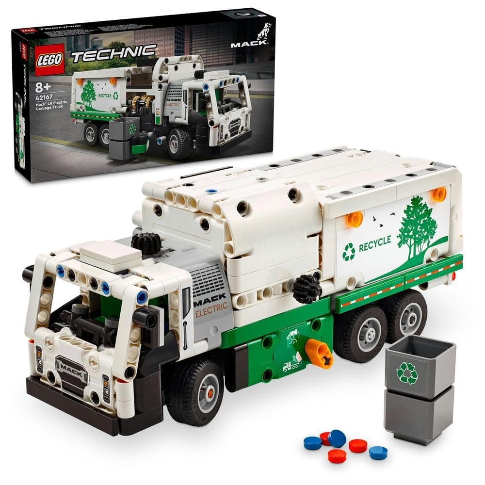 Technic Mack LR Electric Garbage Truck Toy for Boys & Girls aged 8 Plus Years Old, Recycling Bin Lorry with Realistic Features, Vehicle Gift Idea 42167