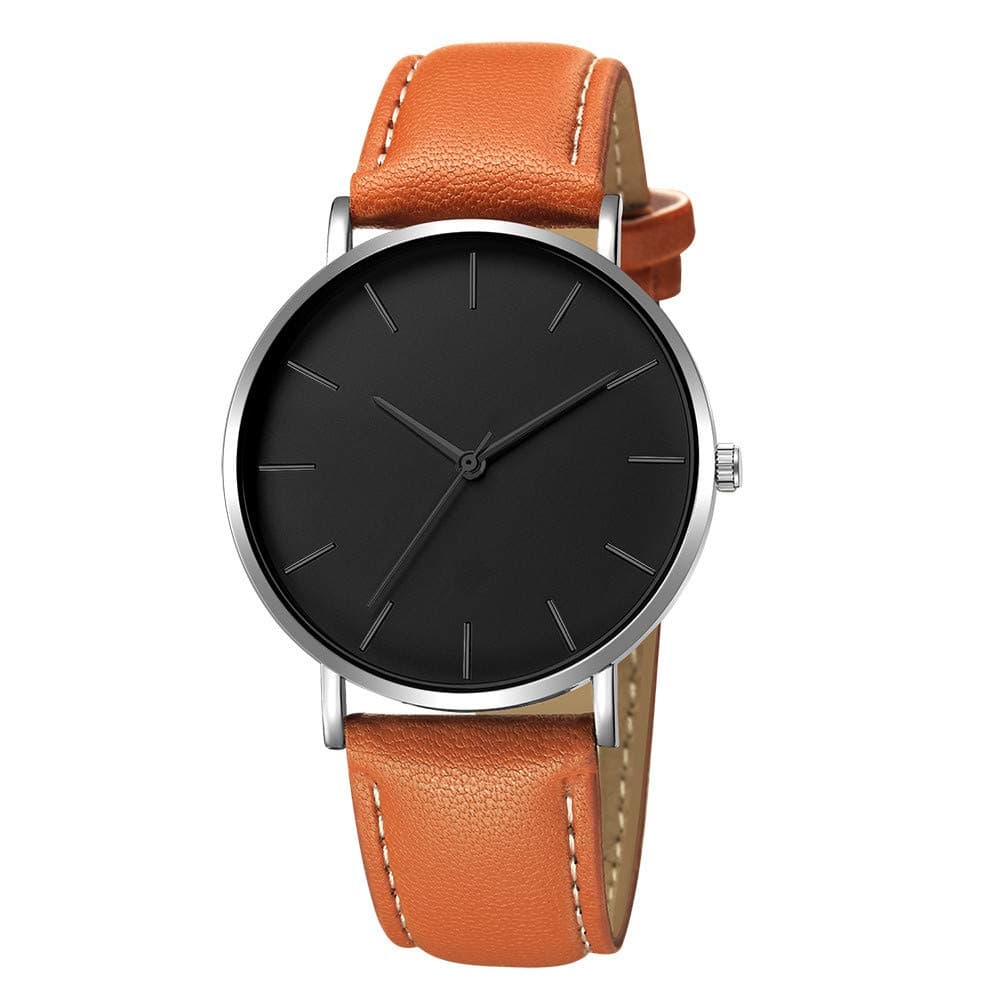〔☀ㄥ☀〕Casual Men's Essentials Fashion Round Stainless Steel Case Black Artificial Leather Watch