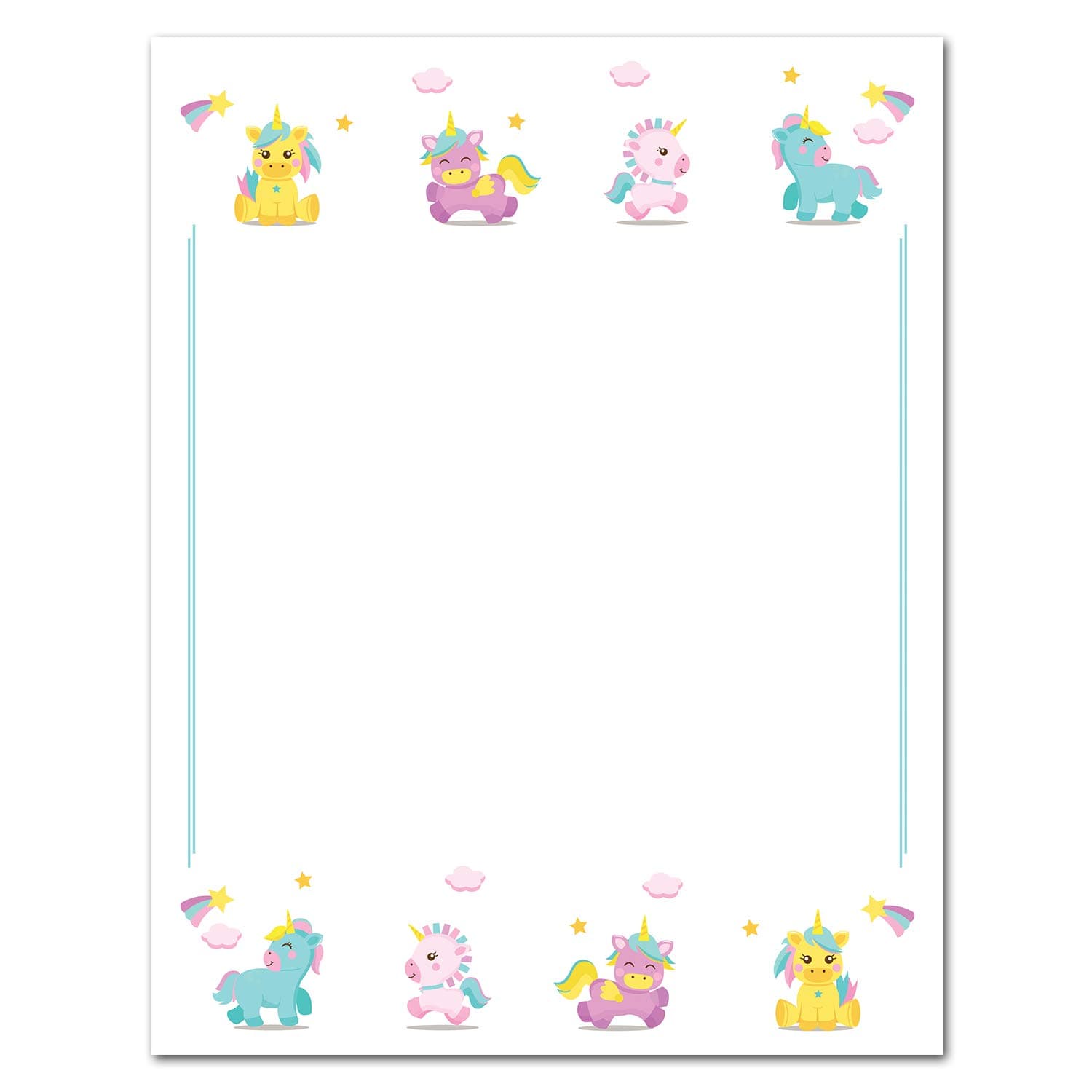 Stationary Paper - 8.5 x 11 Inches of Pastel Whimsical Unicorns - Perfect for Art-Craft Supply, Scrapbook, DIY Project, Party Invitations, Announcements for Bridal Shower and All Occasion - 100 Sheets