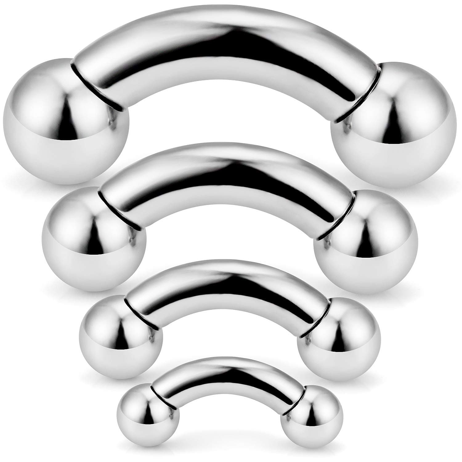 - PA Ring Internally Threaded Curved Barbells CR Bent Barbell 316L Surgical Steel Pierced Body Jewelry for Women Men 2G 4G 6G 8G 4 Pieces