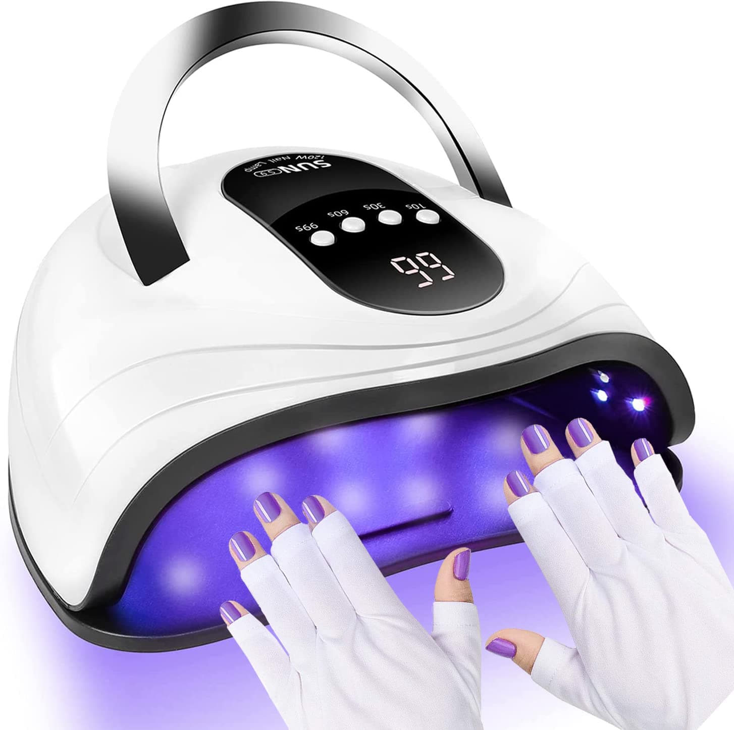 TLAXCA 120W Gel Nail Lamp LED UV Nail Dryer with Anti UV Glove for Gel Polish Curing with 4 Time Setting, Portable Nail Curing Machine for Hands and Feet,Auto Sensor Lamp for Home and Salon