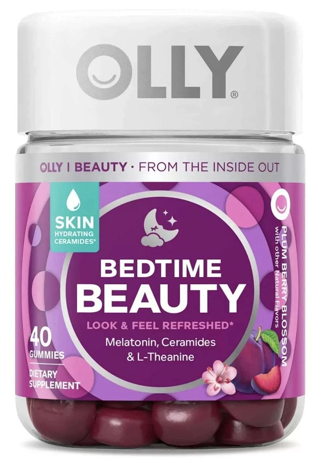 OLLY Bedtime Beauty Gummy, Skin Hydrating, Melatonin, Ceramides and L-Theanine, Sleep Supplement, Sleep Aid, Plum Berry, 20 Day Supply - 40 Count