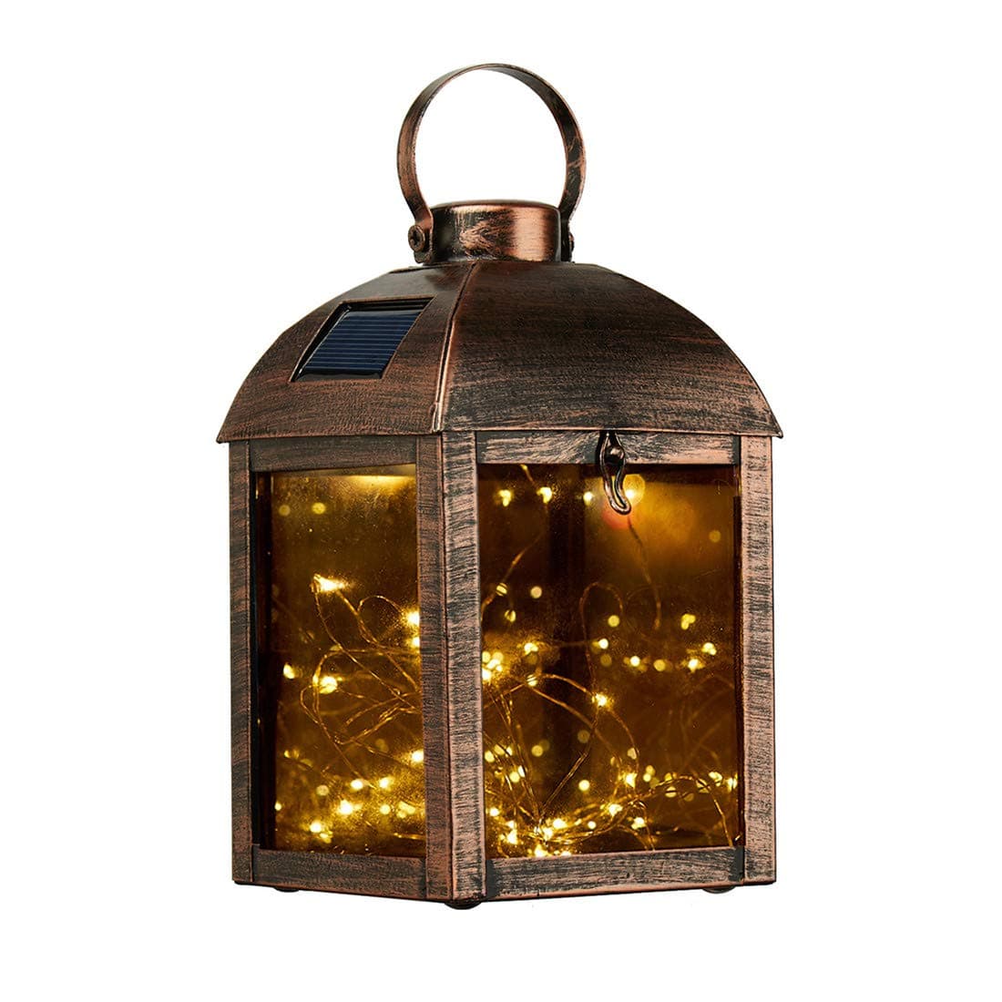 Go2garden Solar Hanging Lantern, Waterproof Metal Garden Light, Outdoor Decorative Table Lamp for Patio Decoration (Bronze)