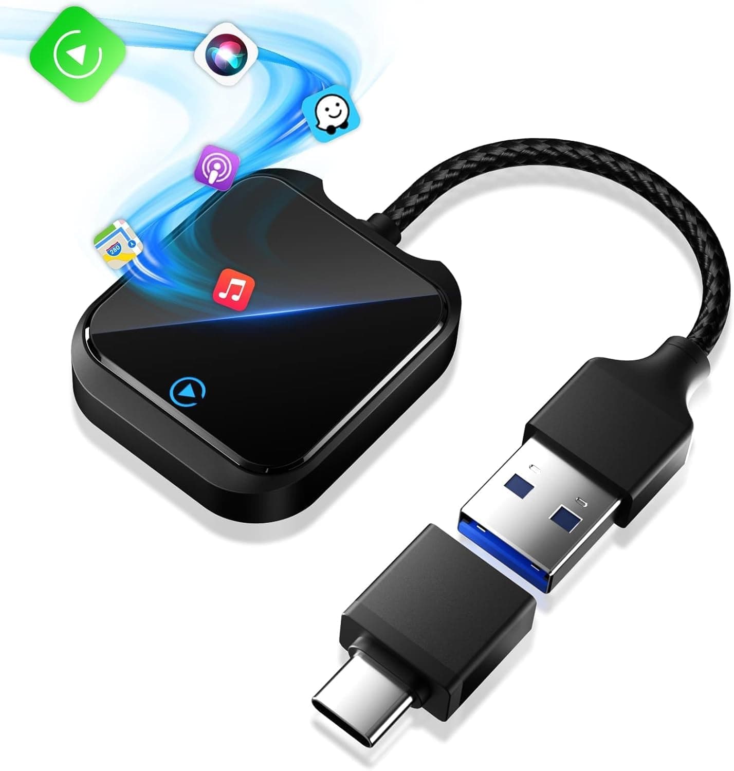 Wireless Carplay Adapter UK with Fast Stable 5Ghz WiFi Bluetooth Connection, Mini Carplay Wireless Adapter Compatible with iPhone 6 or above/iOS10+ & Cars from 2016 & USB-A/Type-C (black)