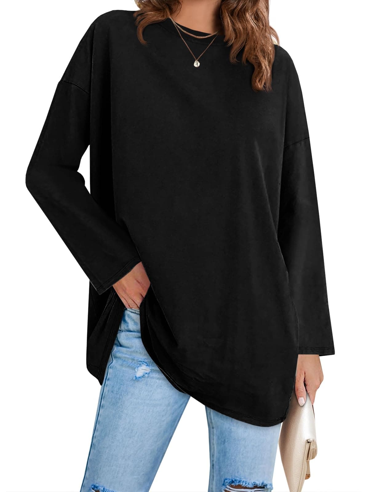 Women's Long Sleeve Oversized T Shirts Loose Casual Crewneck Tunic Tops Soft Blouse