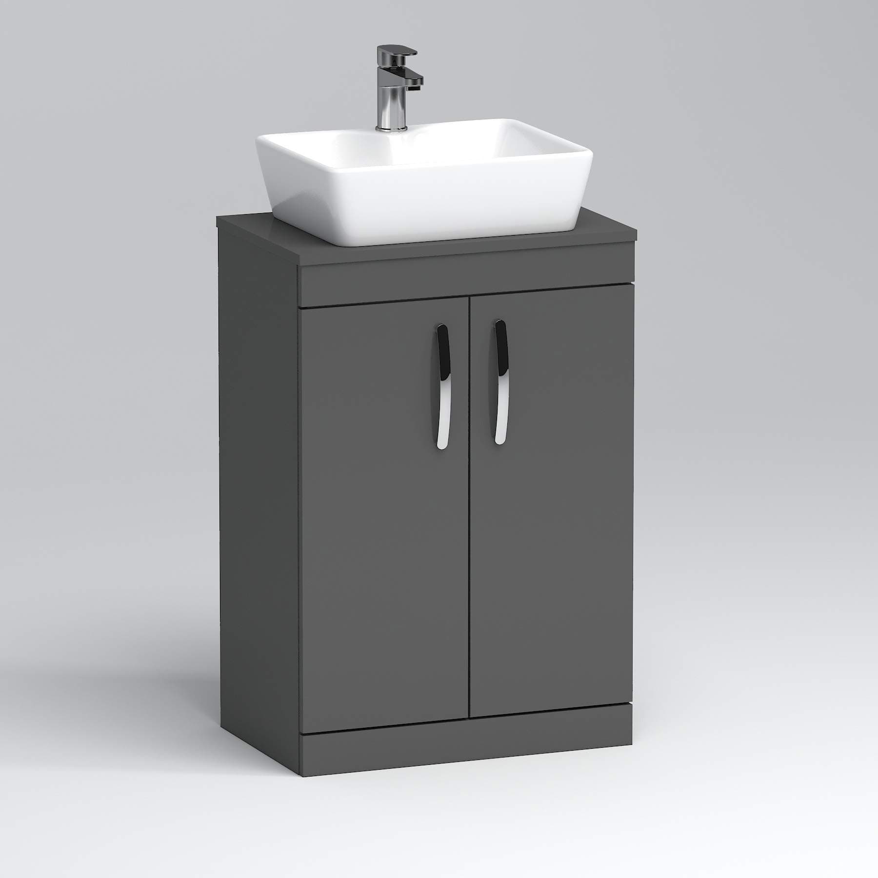 Royal Bathrooms500mm Floor Standing Vanity Unit 2 Door Indigo Grey Gloss & Countertop Basin - Cube