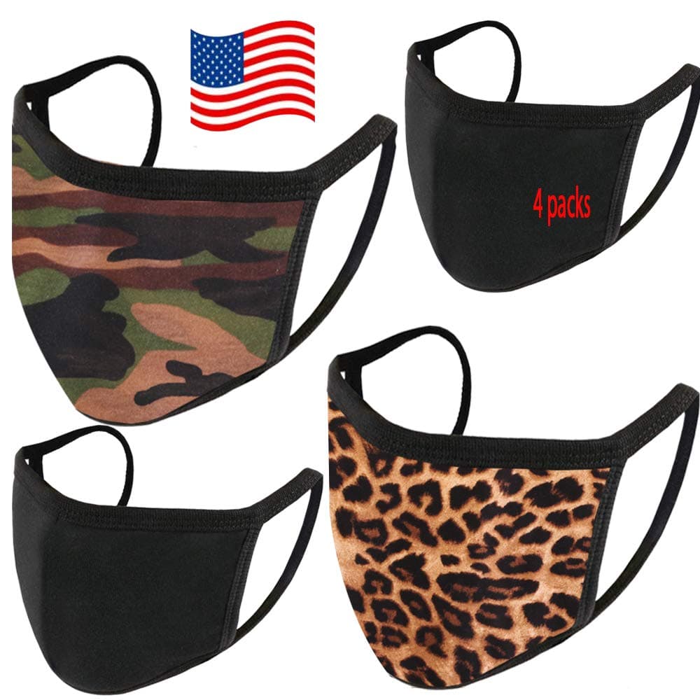 Fashion Cloth Face Mask Cotton Thin Breathable Washable Reusable Camo Animal Black Made in USA…