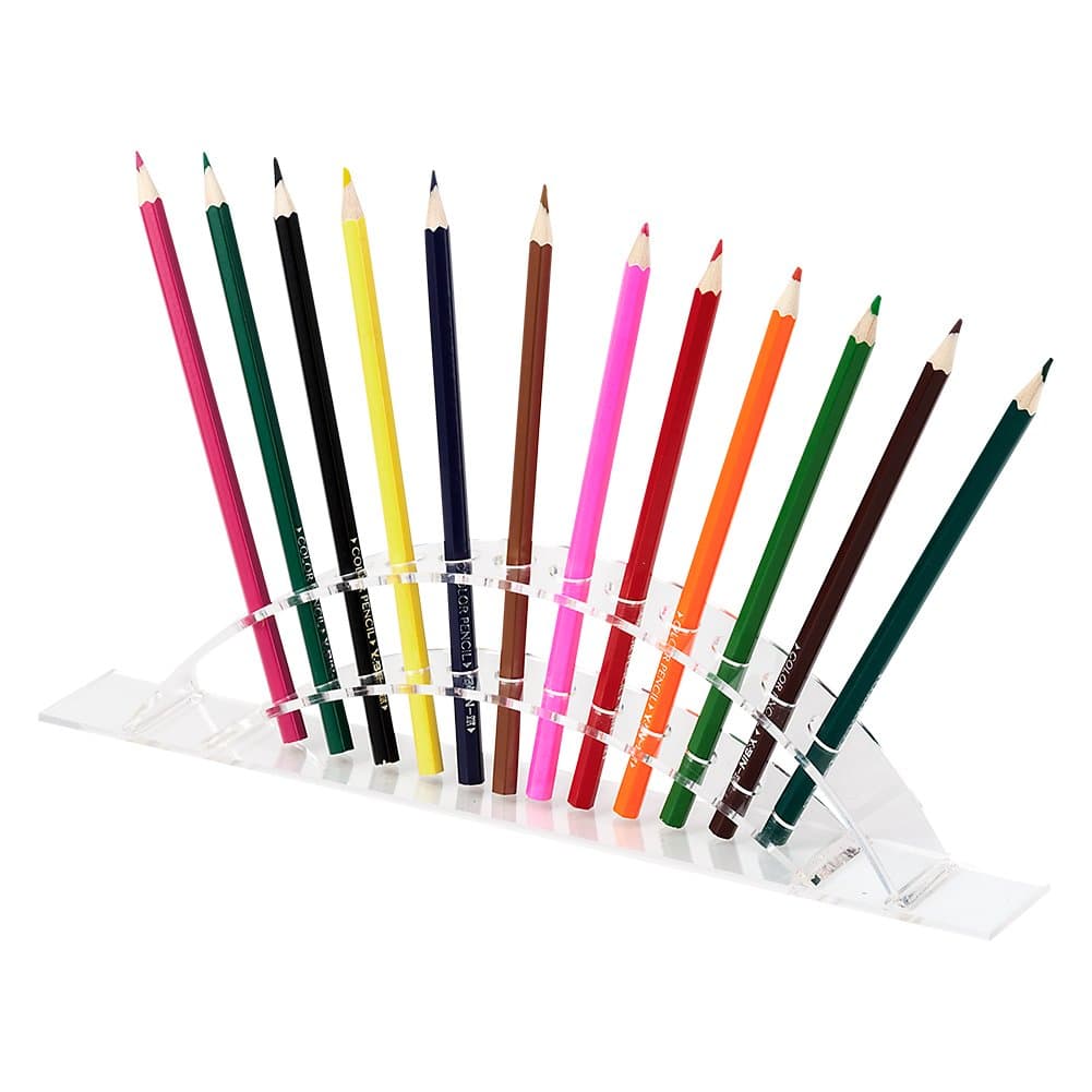 BAKTOONS Paint Brush Holder Organizer, Display Desk Stand for Makeup, Pens, Colored Pencils, 12 Hole Arched Acrylic (Arched 12 Holdes, Transparent)