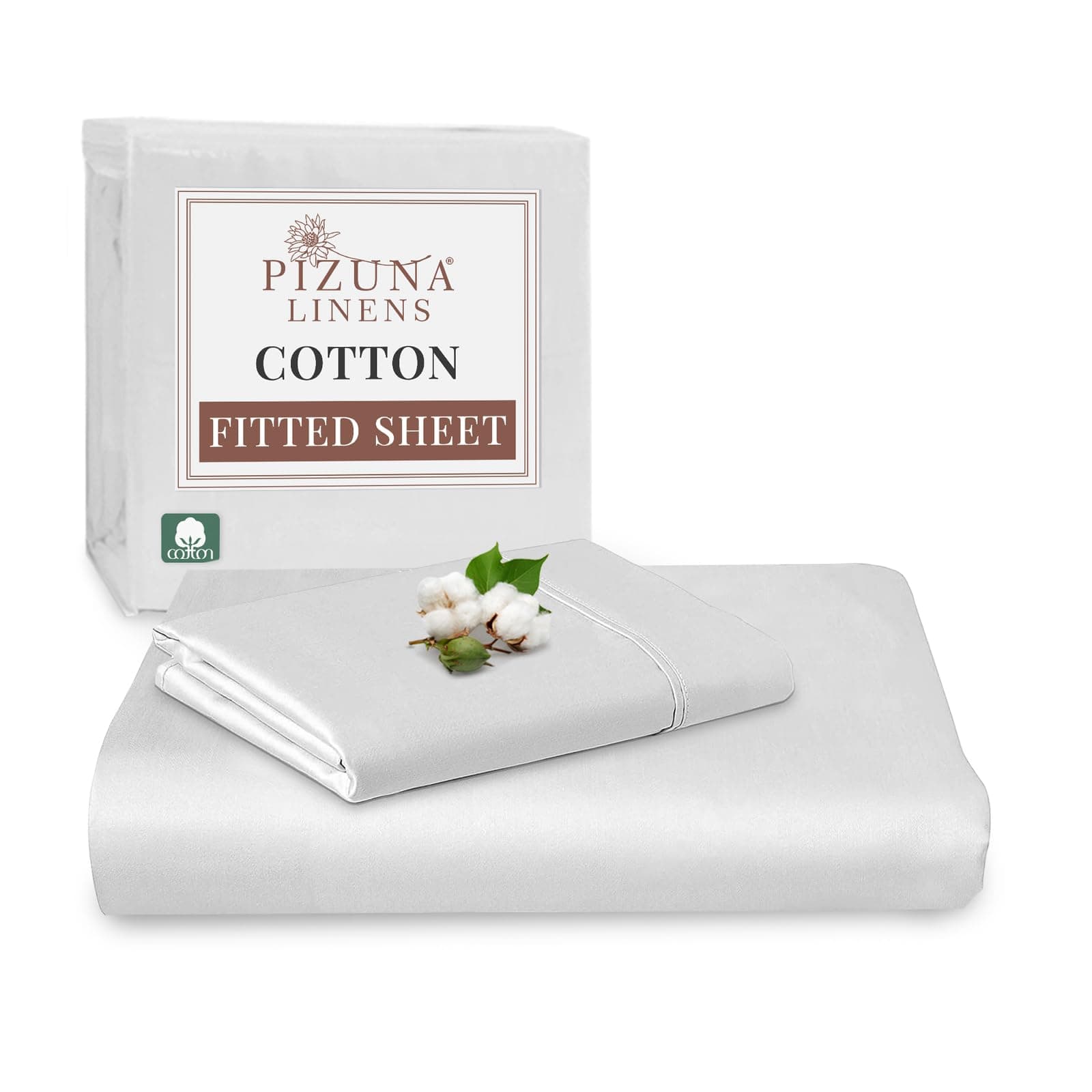 Pizuna Pure Combed Cotton Single Bed Fitted Sheet 90x200 cm, White, 400 Thread Count Cool Luxury Soft 100% Long Staple Cotton Sateen Weave, 40cm Deep Pocket Bedsheet with 1 Pillowcase (Fitted Sheet)
